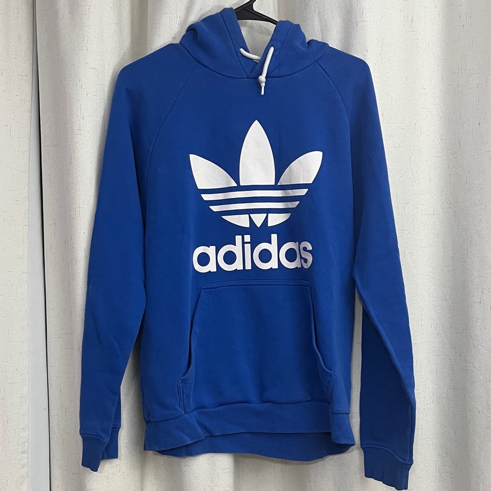 Adidas Men's Blue Hoodie with White Logo